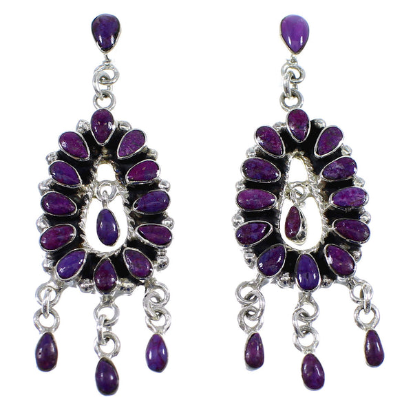 Magenta Turquoise Sterling Silver Southwestern Post Dangle Earrings YX53304